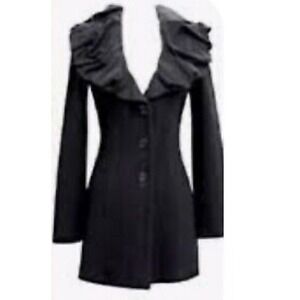 CAbi‎ Black Wool Sweater Satin Ruffle Collar Womens Size XS